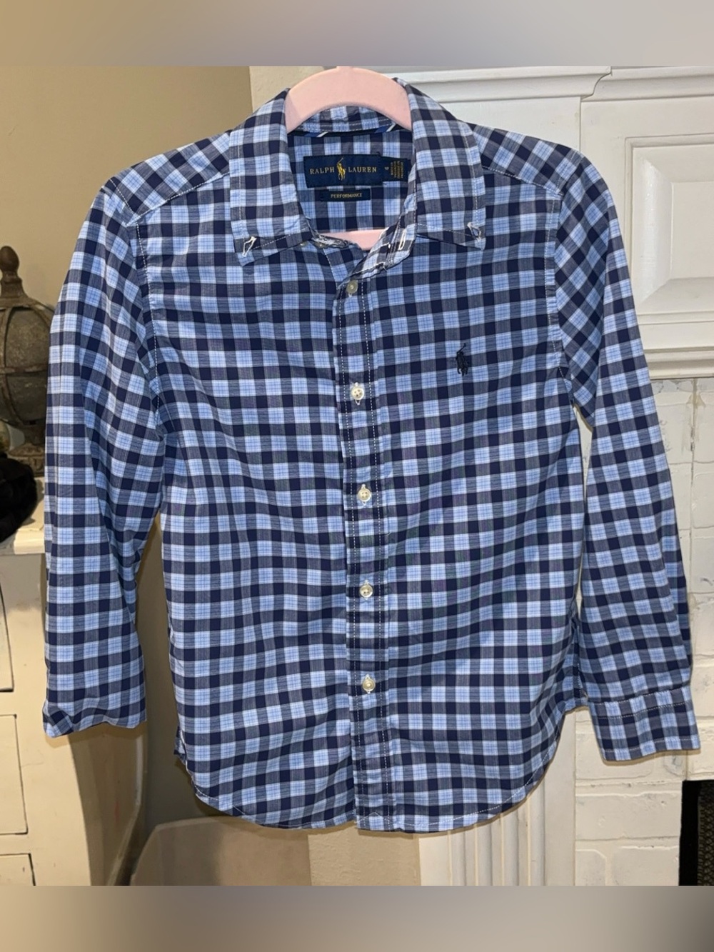 Ralph Lauren Blue Plaid Performance Button-Down Shirt Youth Size 6